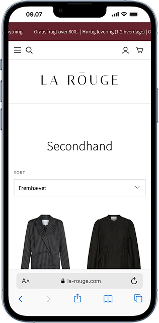 Før: LA RŌUGEs secondhand-side på mobil