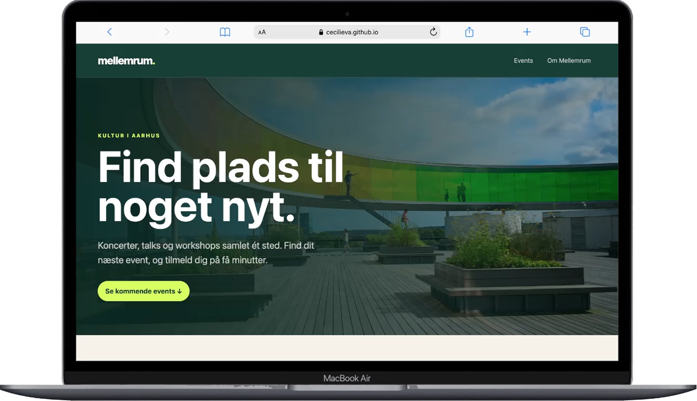 Mellemrums forside vist på en laptop