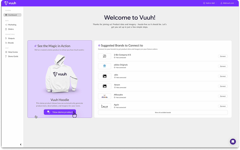 Efter: Dashboard med demo-guiden