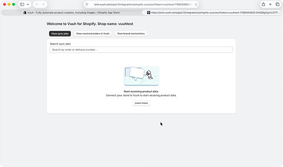 Før: brugeren skal selv skifte fra Shopify til Vuuh