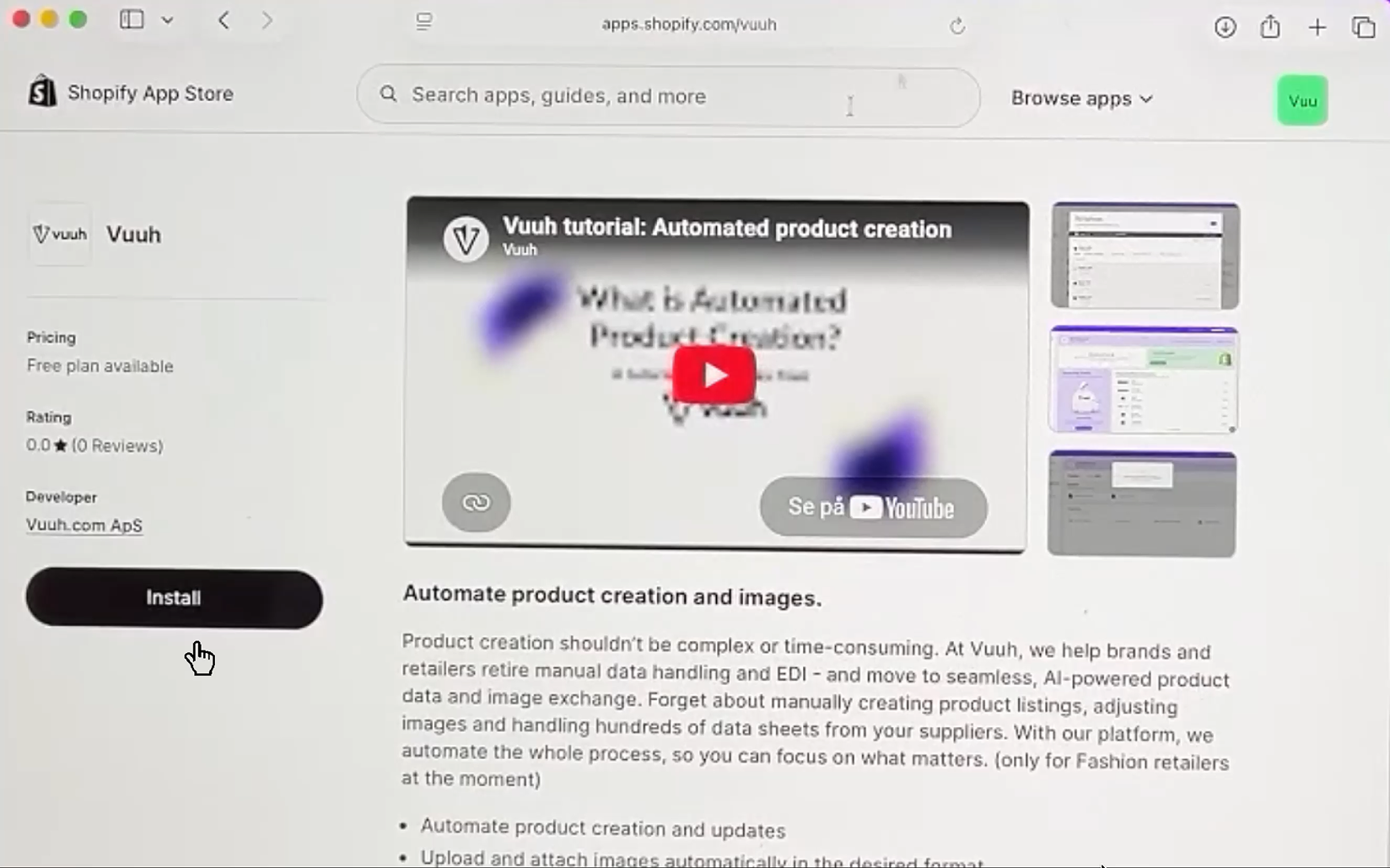 Vuuh i Shopify App Store